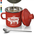 15OZ Enamel Bacon Grease Container with Strainer - Farmhouse Red Oil Keeper